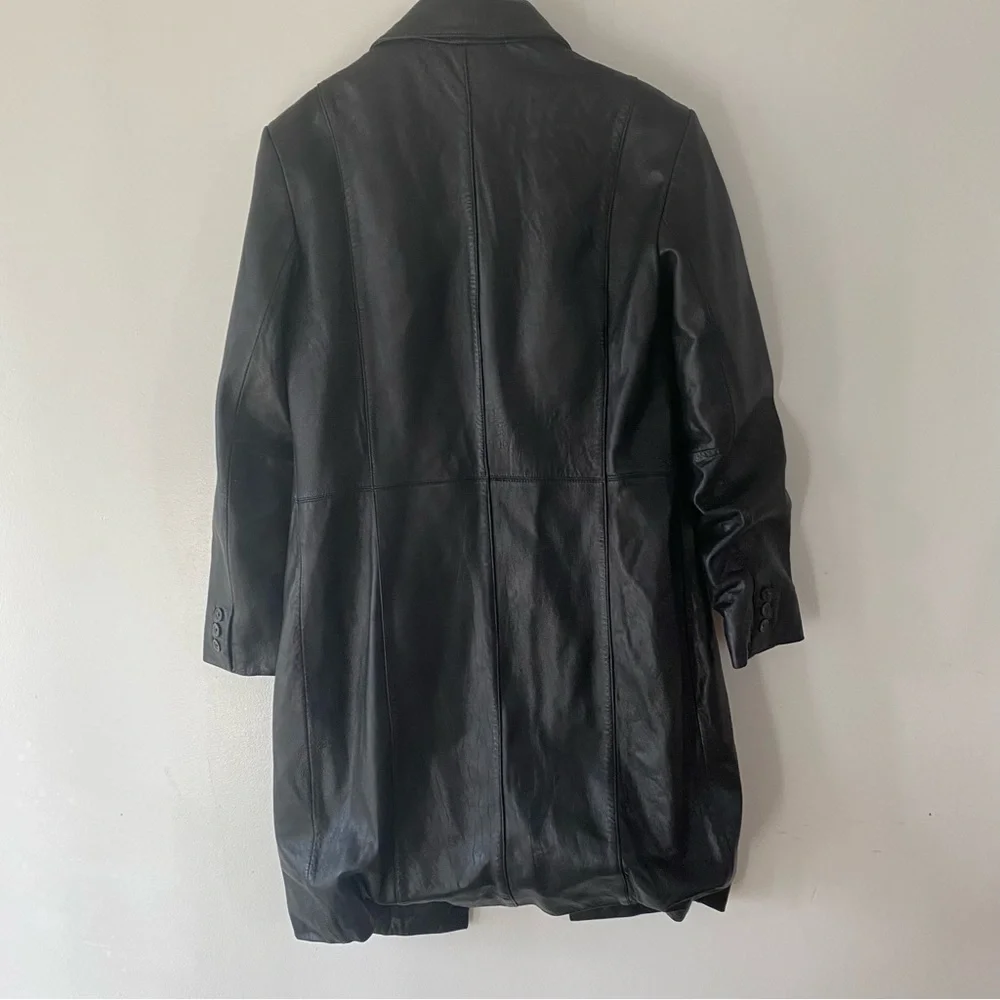 Alfani vintage black leather trench coat size small perfect jacket - Picture 4 of 4